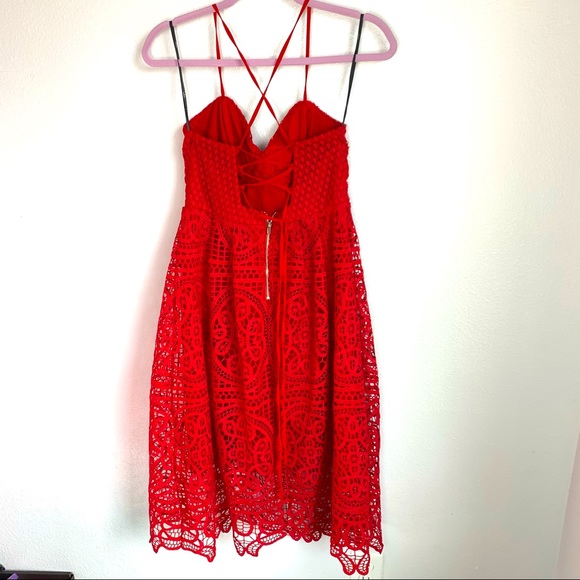 Lulus | Real Life Dream Berry Red Lace Midi Dress - Picture 4 of 12